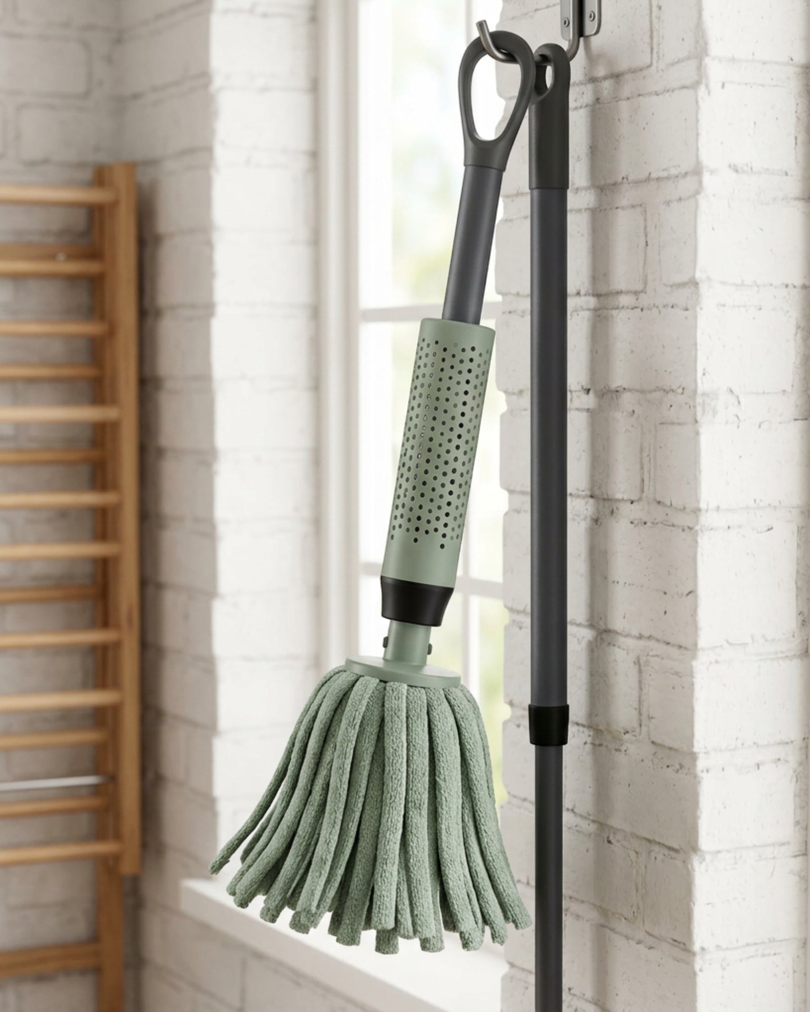 Villd Twist-Sleeve Microfiber Tube Mop Charcoal Sage - Lifestyle view